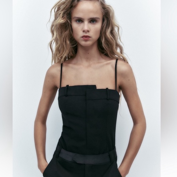 Zara Tops - Zara waistband effect black bodysuit NWT!!
